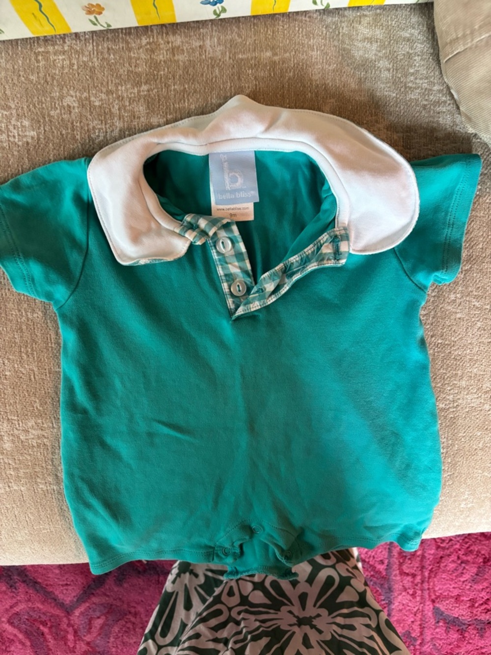 bella bliss Teal Polo-Style Romper with White Collar